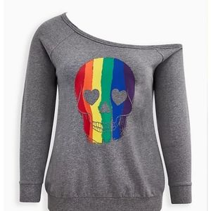 CELEBRATE LOVE OFF-SHOULDER SWEATSHIRT 